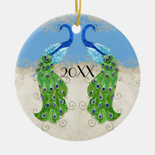 Art Deco Style Peacock Sky Blue Keramisch Ornament (Voorkant)