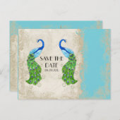 Art Deco Style Peacock Turquoise Lace Aankondigingskaart (Voorkant / Achterkant)