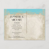 Art Deco Style Peacock Turquoise Lace Aankondigingskaart (Achterkant)