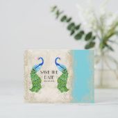 Art Deco Style Peacock Turquoise Lace Aankondigingskaart (Staand voorkant)