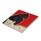 Art Deco Style Red Black White Cats Tile Tegeltje (Zijkant)