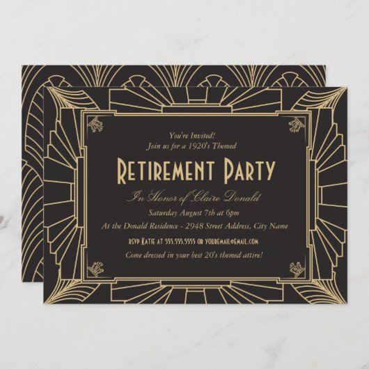Art Deco Style Retirement Party Uitnodiging (Voorkant / Achterkant)