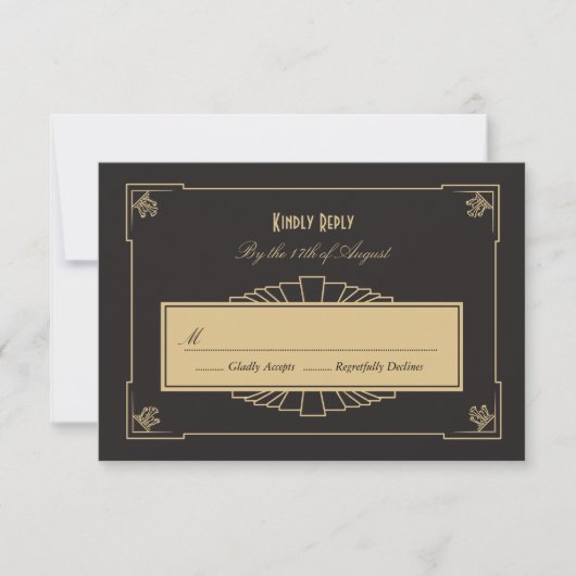 Art Deco Style RSVP-kaart RSVP Kaartje (Voorkant)