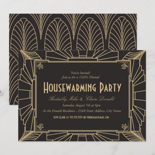 Art Deco Style, Uitnodiging voor opwarming van de  (Voorkant / Achterkant)