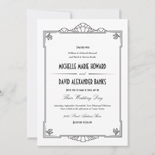 Art Deco Style Wedding Uitnodiging (Voorkant)