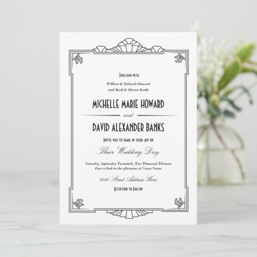 Art Deco Style Wedding Uitnodiging (Staand voorkant)