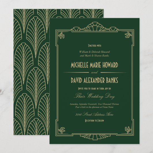 Art Deco Style Wedding Uitnodiging (Voorkant / Achterkant)