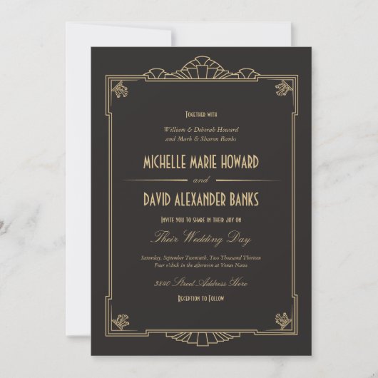 Art Deco Style Wedding Uitnodiging (Voorkant)
