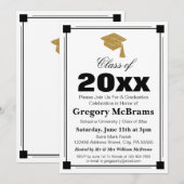 Art Deco Style White Graduparty Kaart (Voorkant / Achterkant)