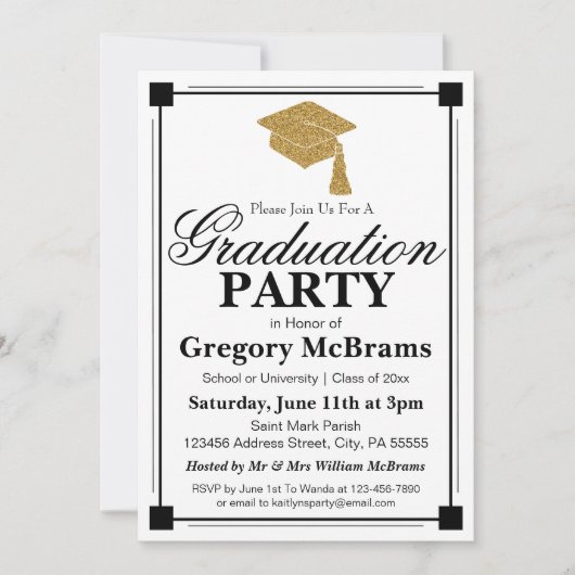 Art Deco Style White Graduparty Kaart (Voorkant)