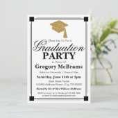 Art Deco Style White Graduparty Kaart (Staand voorkant)