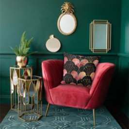 Art Deco Stylised Fans in Black & Pink Kussen