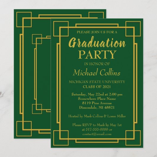 Art Deco Stylish Gold Border Kaart (Voorkant / Achterkant)