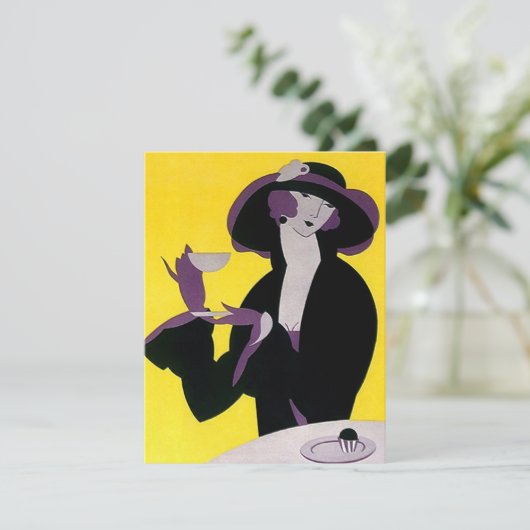 Art Deco Stylish Lady High Tea ~ Blank Back Invite Kaart (Staand voorkant)