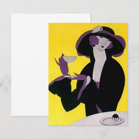 Art Deco Stylish Lady High Tea ~ Blank Back Invite Kaart (Voorkant / Achterkant)