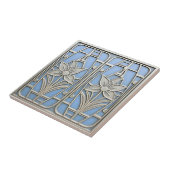Art Deco Stylized Lily Floral #10 Blue ID1196 Tegeltje (Zijkant)