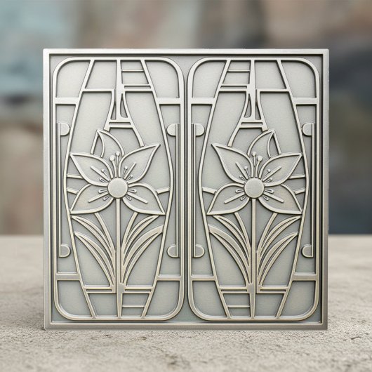 Art Deco Stylized Lily Floral #10 Silver ID1196 Tegeltje