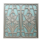 Art Deco Stylized Lily Floral #10 Teal ID1196 Tegeltje (Voorkant)