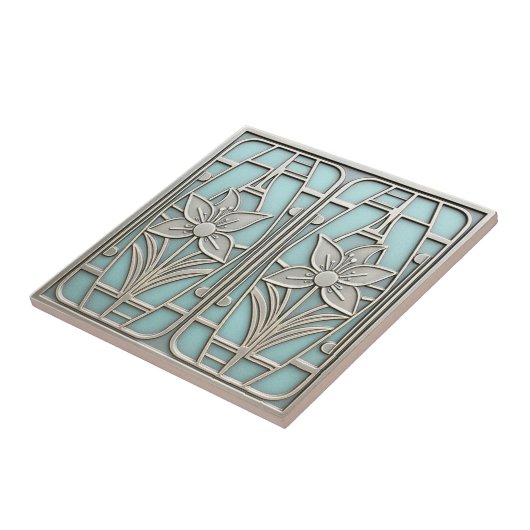 Art Deco Stylized Lily Floral #10 Teal ID1196 Tegeltje (Zijkant)