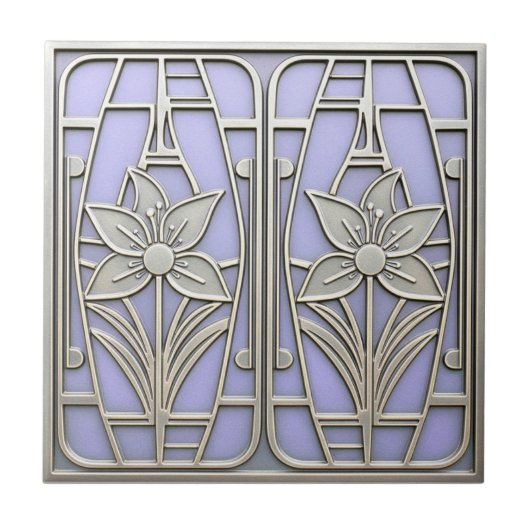 Art Deco Stylized Lily Floral #10 Violet ID1196 Tegeltje (Voorkant)