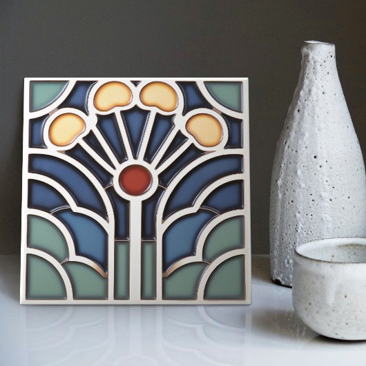 Art Deco Stylized Sunburst Tree Tile Tegeltje