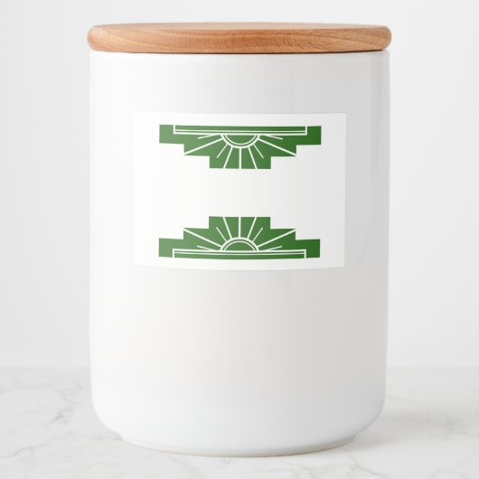 Art deco sun element in dark green voedselcontainer etiket (Voorkant)