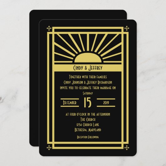 Art Deco Sunburst bruiloft uitnodigingen (Voorkant / Achterkant)