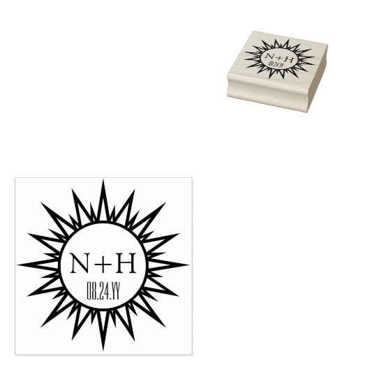  Art Deco Sunburst Chique Monogrammed Bruiloft Rubberstempel (Gestempeld)