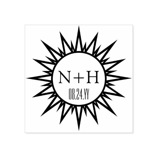 Art Deco Sunburst Chique Monogrammed Bruiloft Rubberstempel (Afrduk)