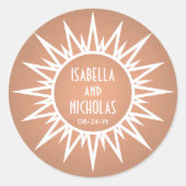  Art Deco Sunburst Copper Faux Folie Bruiloft Ronde Sticker (Voorkant)