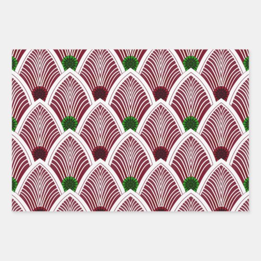 Art Deco Sunburst Fan in Bright Holiday Red Inpakpapier Vel (Voorkant 2)