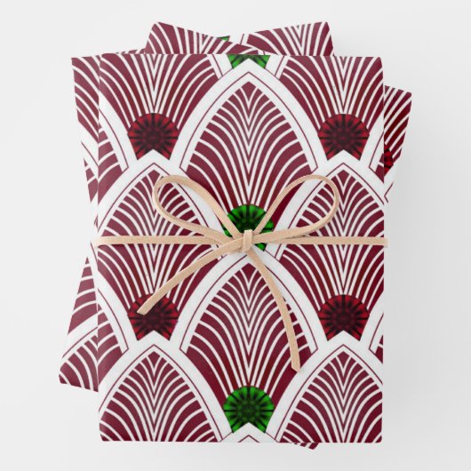 Art Deco Sunburst Fan in Bright Holiday Red Inpakpapier Vel (In situ)