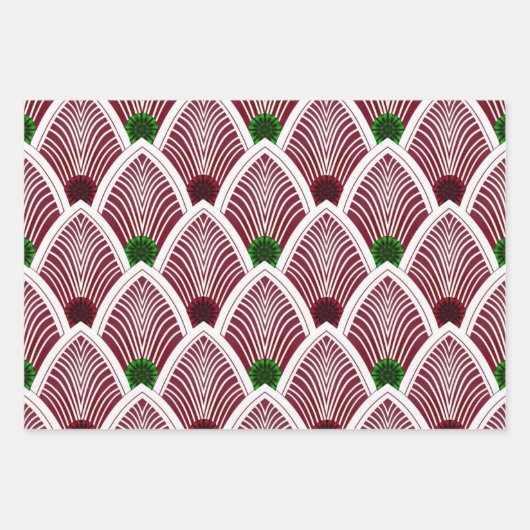 Art Deco Sunburst Fan in Bright Holiday Red Inpakpapier Vel (Voorkant)