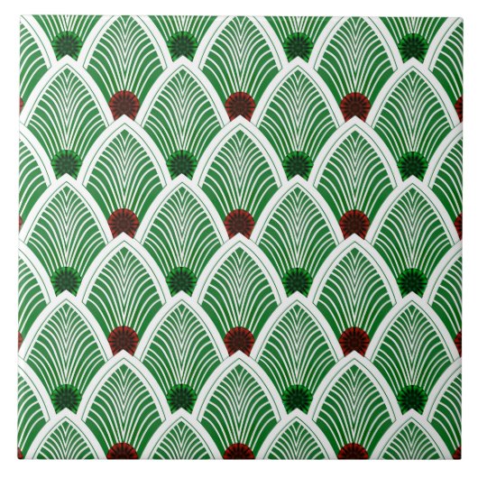 Art Deco Sunburst Fan in Cool Summer Green Tegeltje (Voorkant)