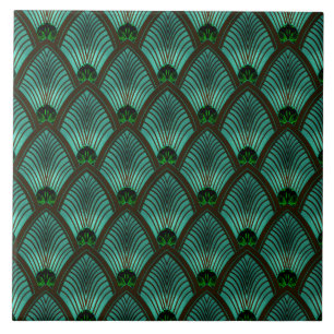 Art Deco Sunburst Fan in Metallic Green Tegeltje