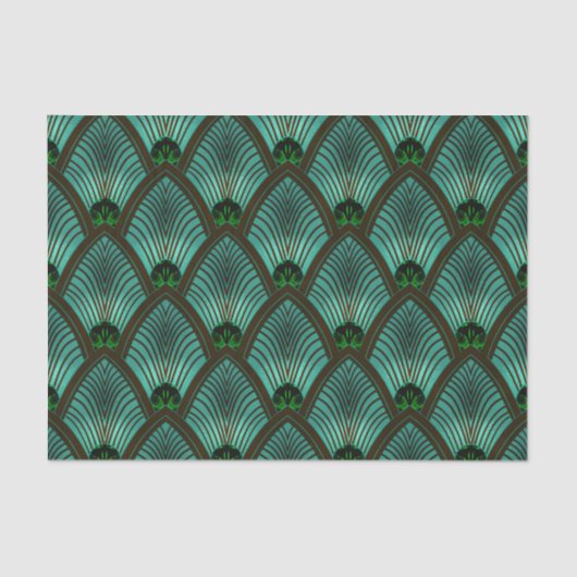 Art Deco Sunburst Fan in Metallic Green Tissuepapier (Voorkant)