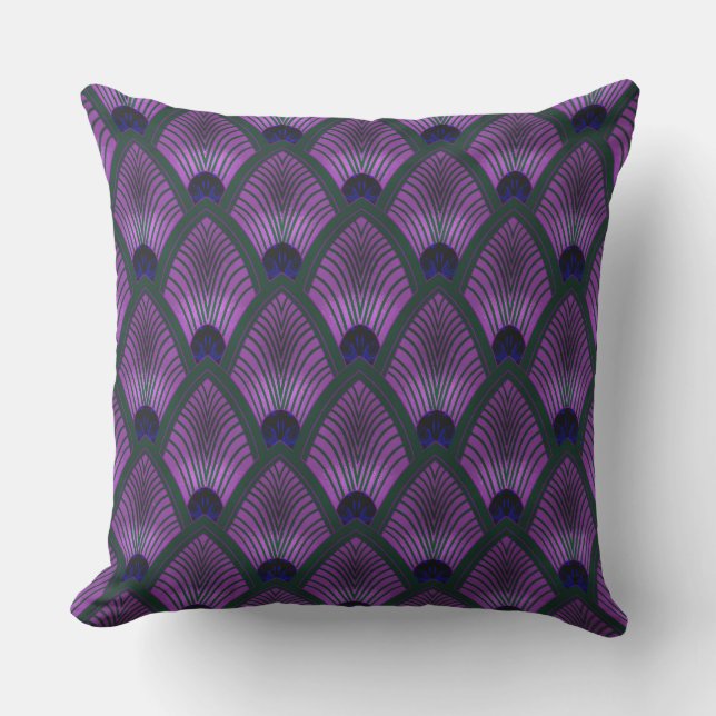 Art Deco Sunburst Fan in Metallic Purple Buitenkussen (Voorkant)