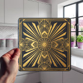 Art Deco Sunburst Gold Black Geometric Design Tegeltje