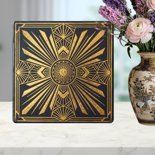 Art Deco Sunburst Gold Black Geometric Design Tegeltje