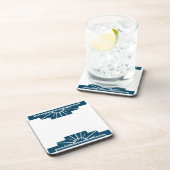 Art Deco Sunburst in donker Blauwgroen Bier Onderzetter (Rechterzijde)