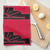 Art Deco Sunburst Patroon in rood en zwart Theedoek (Quarter Fold)