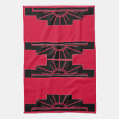 Art Deco Sunburst Patroon in rood en zwart Theedoek (Verticaal)