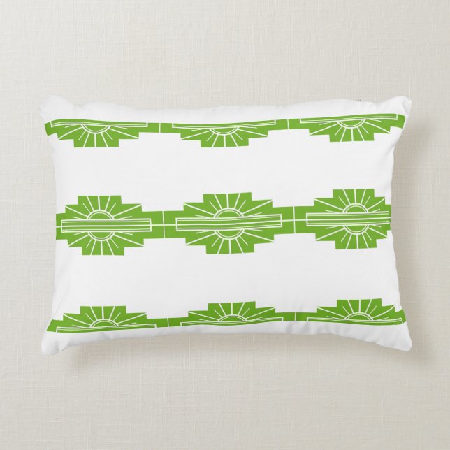 Art Deco Sunburst Pattern in White en Limoen Decor Accent Kussen (Voorkant)