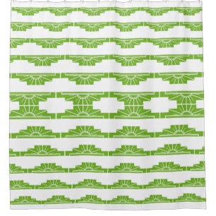 Art Deco Sunburst Pattern in White en Limoen Douchegordijn