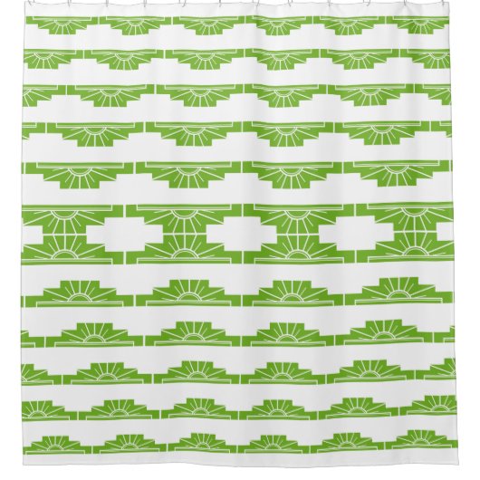 Art Deco Sunburst Pattern in White en Limoen Douchegordijn (Voorkant)