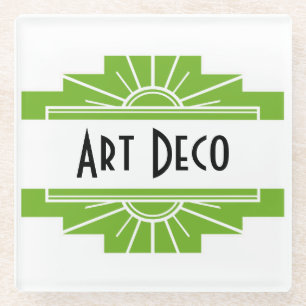 Art Deco Sunburst Pattern in White en Limoen Glass Glazen Onderzetter