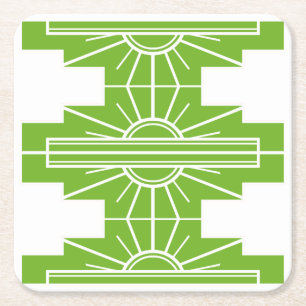 Art Deco Sunburst Pattern in White en Limoen Kartonnen Onderzetters