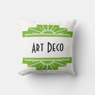 Art Deco Sunburst Pattern in White en Limoen Kussen