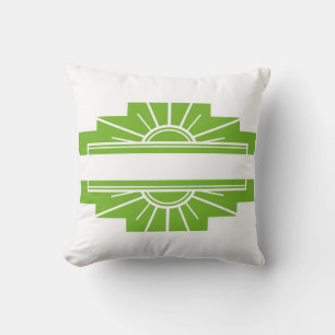 Art Deco Sunburst Pattern in White en Limoen Kussen