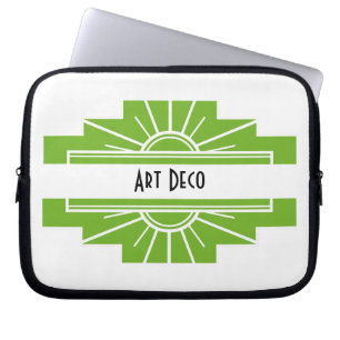 Art Deco Sunburst Pattern in White en Limoen Lapto Laptop Sleeve